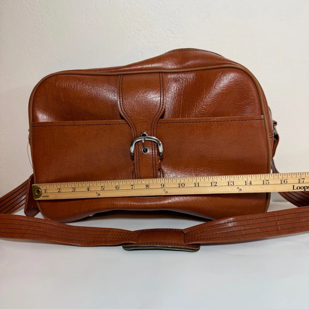 F.W. Woolworth Vintage Flight Bag Brown Faux Leather 70s Retro Carry On Academia